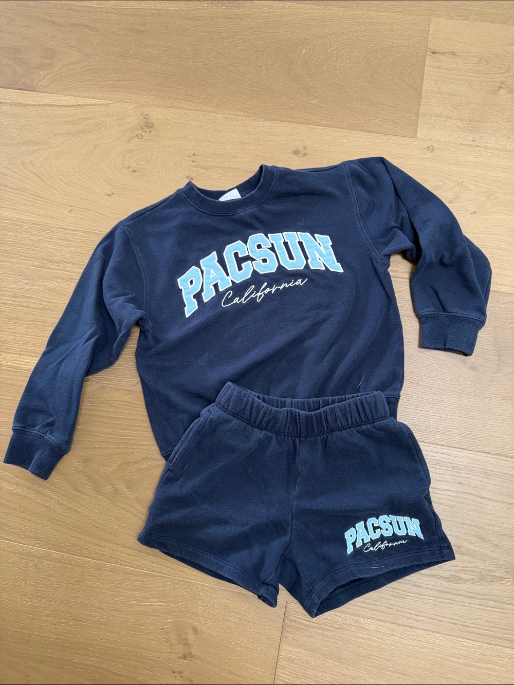 PacSun Kids Navy Sweatshirt & Shorts Set with Light Blue Logo